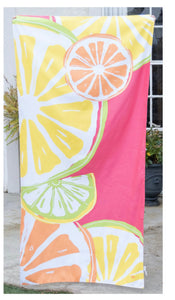 Tutti fruity pink/yellow lemon beach towel