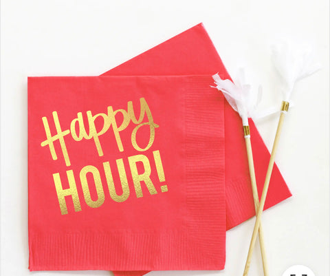 Red happy hour napkin