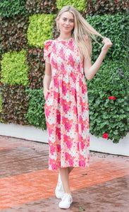 Small-Michelle McDowell Pink/Peach Floral Bloom Dress