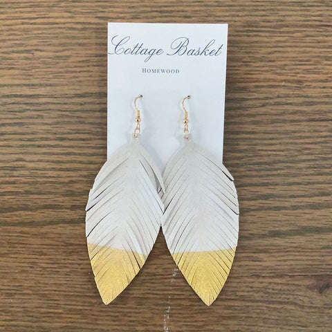 White gold dipped feather earrings