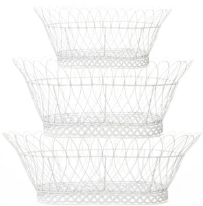 Medium Oval White Wire Scalloped Basket