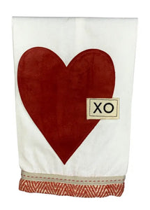 XO Red Suede Heart Tea Towel