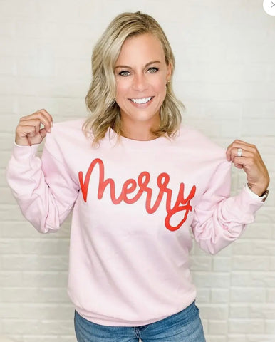 Small-Pink/ Red “Merry” Sweatshirt