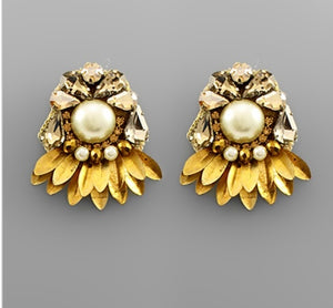 Rhinestone and Gold Wing Earrings
