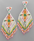 White/Multi Beaded Rhombus Tassel Earrings