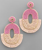 Pink Oval Beaded Tassel Earrings