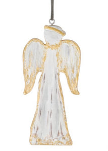 Gold and White Wooden Angel Ornament