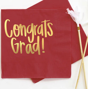 Congrats Grad - Graduation Party Foil Cocktail Napkins Red