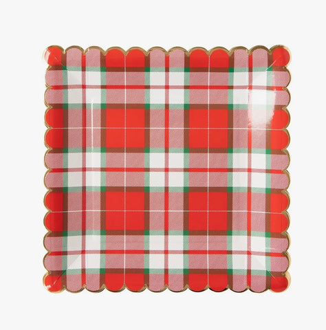Scalloped Red and Green Plaid Paper Plates
