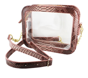 Clear Crossbody with Pink Snakeskin Accents
