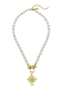 Susan Shaw Freshwater Pearl with Bee Necklace