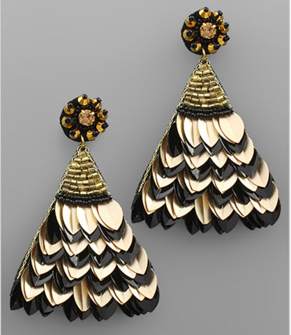 Gold and Black Beaded Wing Earrings