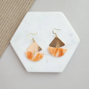 Orange Marble and Brass Earrings