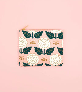 Pink and White Floral Pouch