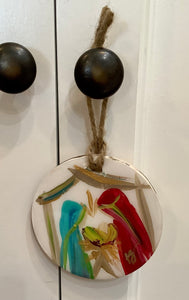 Bright Color Nativity Round Wood Ornament