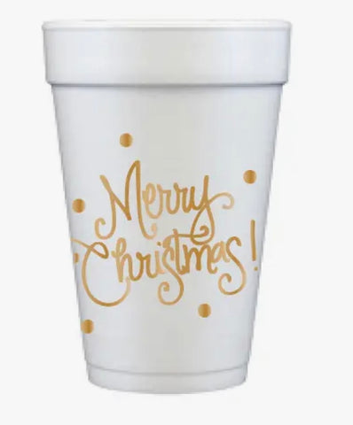 Merry Christmas Gold Styrofoam Cups