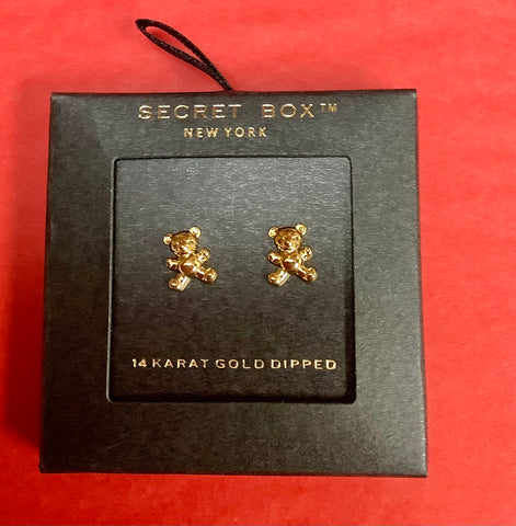 Gold Teddy Bear Stud Earrings