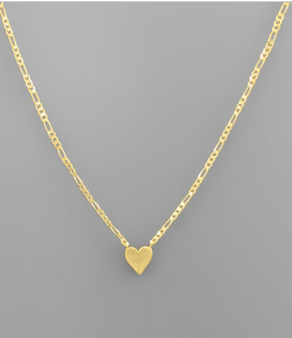 Small Gold Heart Necklace with Small Paperclip Chain