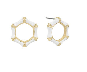 White Metal Bamboo Circle Earrings