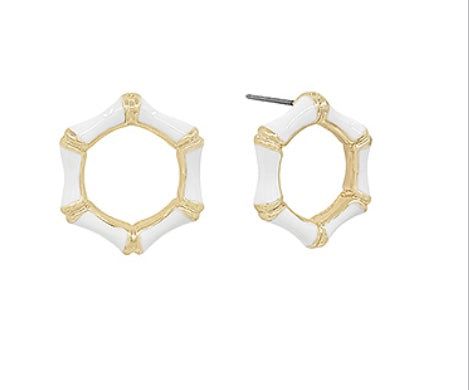 White Metal Bamboo Circle Earrings