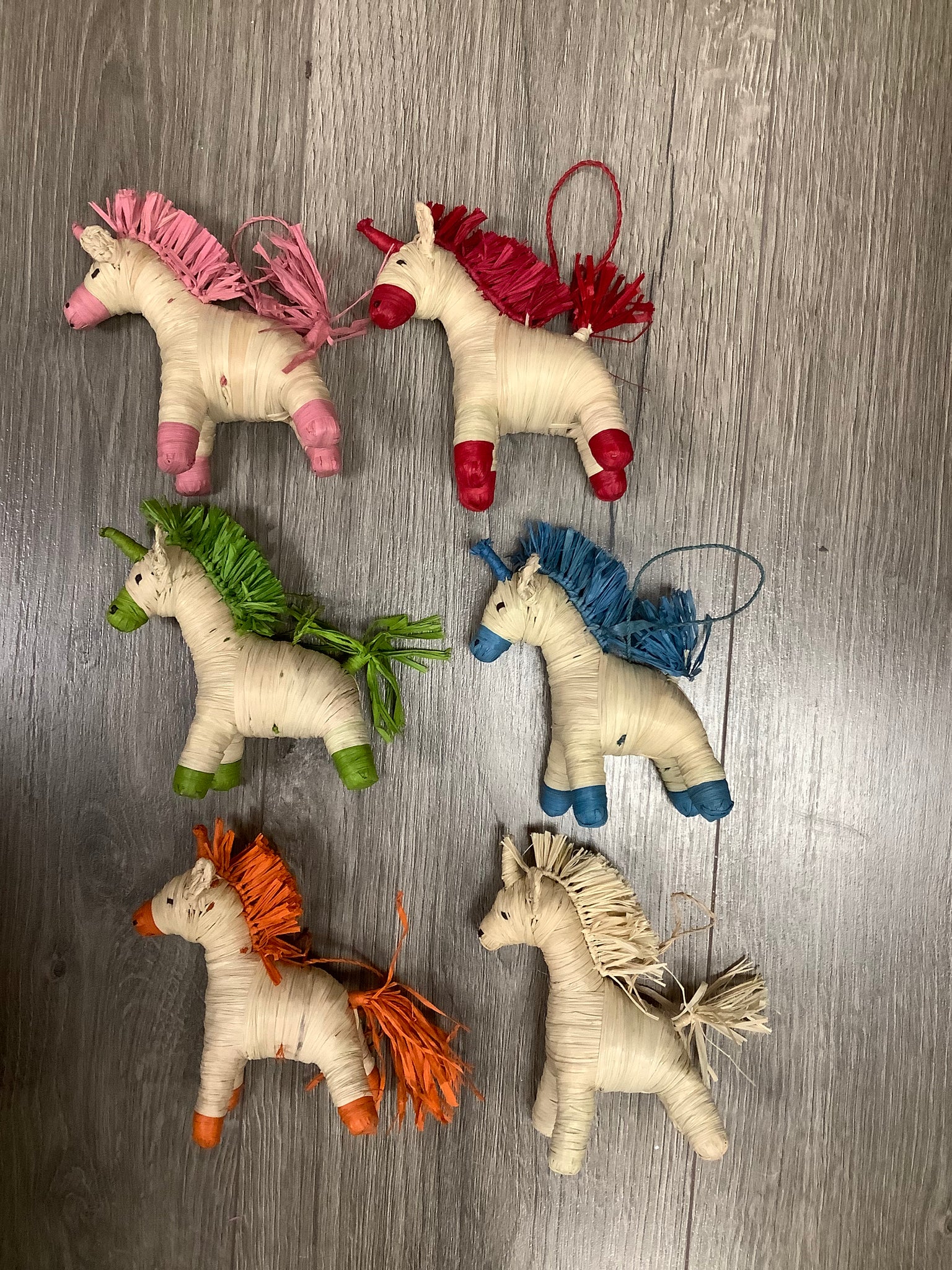 Orange Raffia Unicorn Ornaments