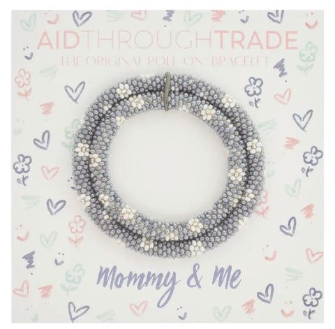 Mommy & Me Roll-On® Bracelets Grey Daisy - Set of 2