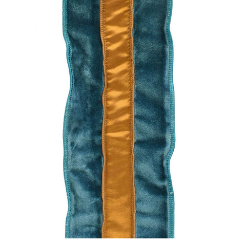 Teal velvet ribbon with bronze center
