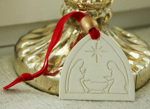 Imprinted Clay Nativity Ornament