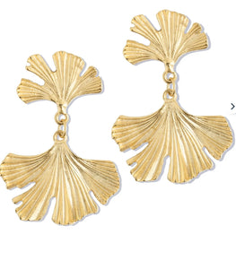 Susan Shaw Gold Double Ginkgo Leaf Earrings