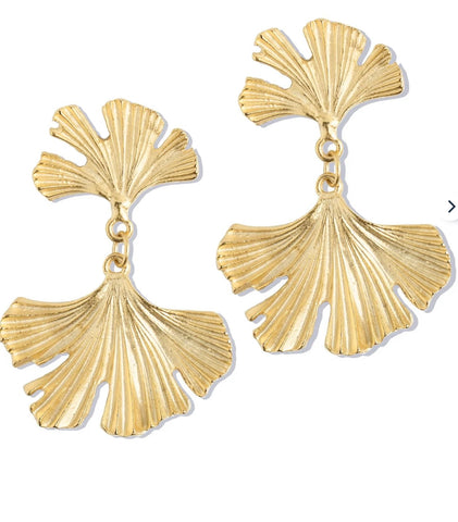 Susan Shaw Gold Double Ginkgo Leaf Earrings