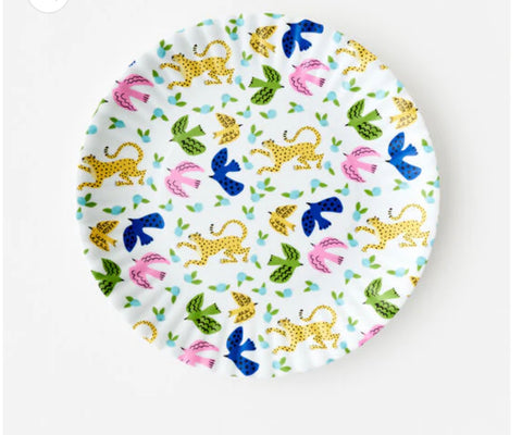 Leopard and Bird “Paper” Plates set of 4