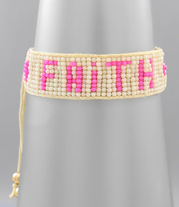 Hot Pink and Ivory Beaded Faith Bracelet