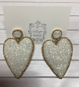 Ivory Beaded Heart Earrings