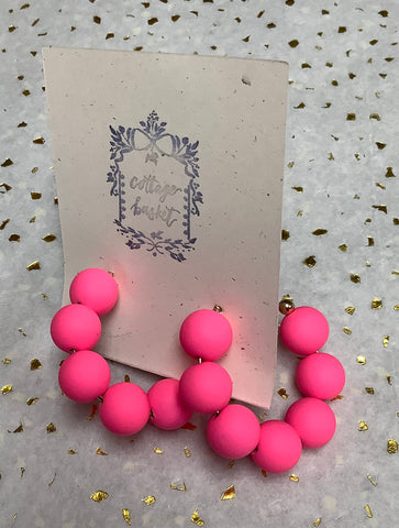 Neon Pink Silicone Ball Hoop Earrings