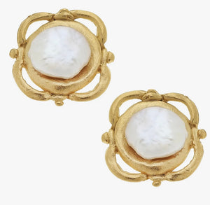 Susan Shaw Gold and Coin Pearl Earrings (1452w)