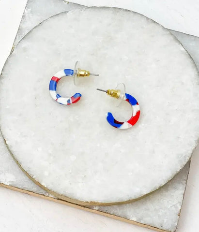 Petite Hoop Earrings - Red, White, & Blue