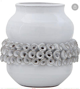 Terra cotta vase with flowers- white