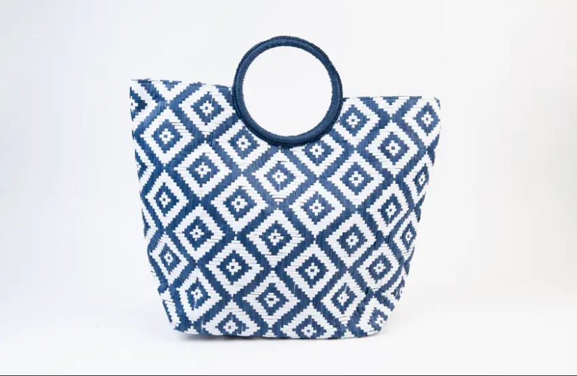 Cora Woven Blue and White Tote