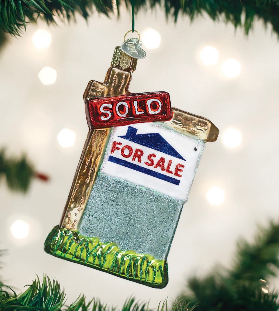 Old World Realty Sign Glass Ornament