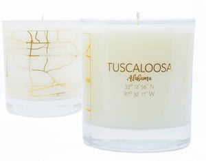Gold Tuscaloosa Map in Clear Glass Candle
