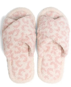 Pink/White Leopard Criss-Cross Slippers (S/M)