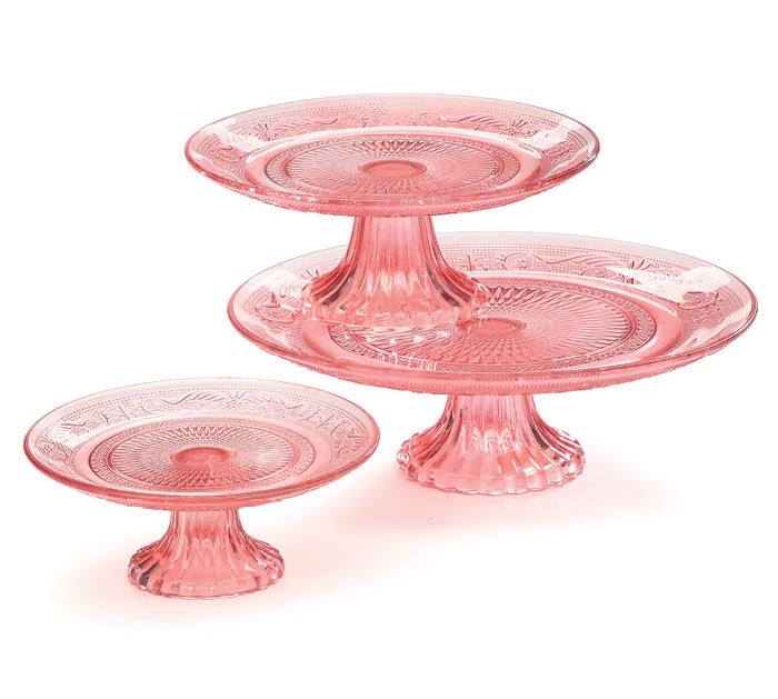 Large Pink Depression Glass Cake Stand