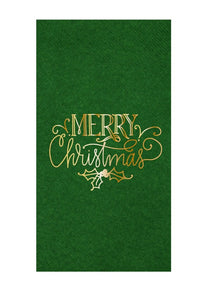 Green Dinner Napkin with Gold Merry Christmas Lettering