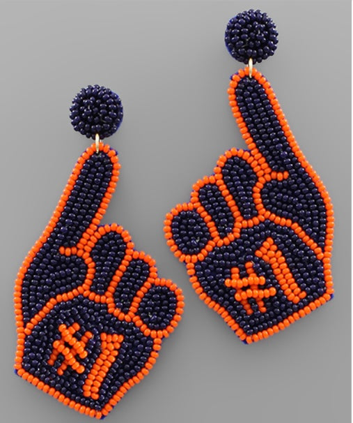 Navy/Orange Foam Finger #1 Beaded Earrings