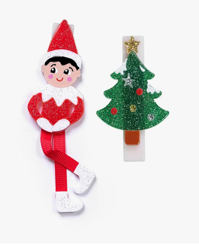 Elf and Christmas Tree Alligator Clips