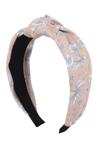 Tan with Blue Flowers Knotted Headband