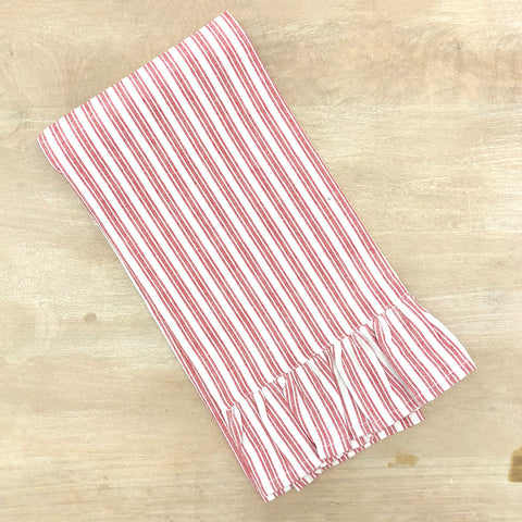 Red striped hand towel with ruffle