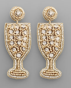 Gold Beaded/Rhinestone Champagne Glass Earrings