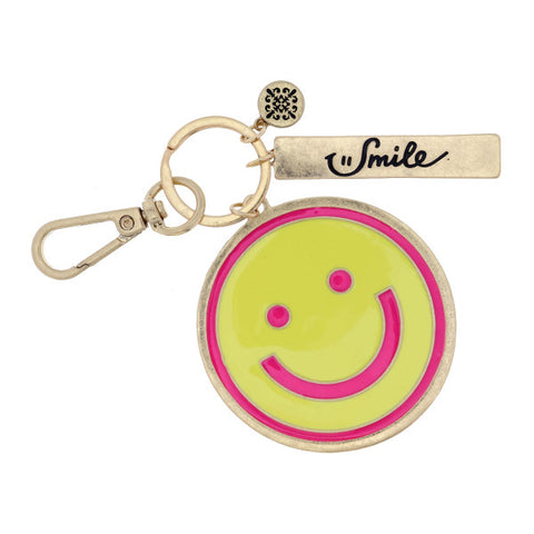 Yellow and Pink Smiley Face Keychain