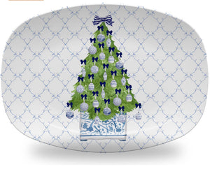 Blue/white Christmas tree melamine platter